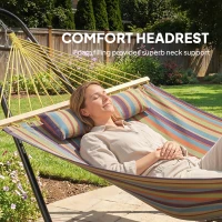 Outsunny Hammock with Stand, Heavy Duty Camping Hammock with Detachable Pillow and Spreader Bar, 264 lbs Capacity, Multicolor(m-5)