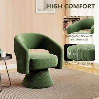 HOMCOM Swivel Barrel Accent Chair, Modern Upholstered Living Room Chair with Thick Padding for Reading, Green(m-4)