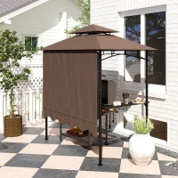 Outsunny 8' x 7.6' Grill Gazebo, Double Tiered Barbecue Grill Gazebo Shelter w/ Side Awning, 2 Side Shelves, 6 Hooks, Brown(m-9)