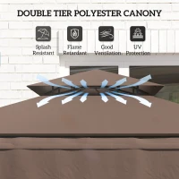 Outsunny 8' x 7.6' Grill Gazebo, Double Tiered Barbecue Grill Gazebo Shelter w/ Side Awning, 2 Side Shelves, 6 Hooks, Brown(m-5)