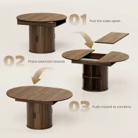 HOMCOM Extendable Dining Table for 6, 60" Farmhouse Kitchen Table with 2-Tier Storage Shelf and Fluted Sliding Doors, Walnut(m-5)