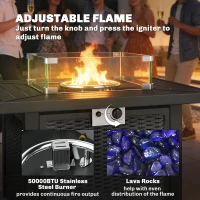 Outsunny 32" Propane Gas Fire Pit Table, 50,000 BTU Square Patio Table with Fire Pit, Wind Guard, Lid, CSA Certified, Black(m-6)