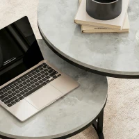 HOMCOM Modern Coffee Table Set of 2, Nesting Side Tables w/ Metal Base for Living Room Bedroom Office Marble Grey(m-10)