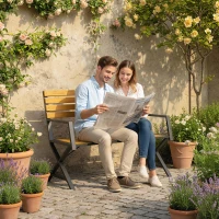 Outsunny Outdoor Garden Bench, Patio Bench with Backrest and Armrests, 2-Person Garden Seating(m-8)