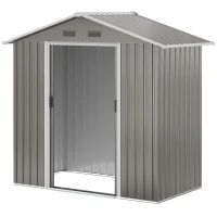 Outsunny 6.5x3.5ft Metal Garden Storage Shed for Outdoor Tool Storage with Double Sliding Doors and Vents, Grey(m-2)