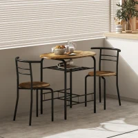 HOMCOM Dining Table Set of 3, Kitchen Table and Chairs Set for 2 with Shelf, Living Room Rustic Brown(m-9)