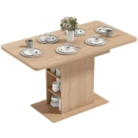 HOMCOM Extendable Dining Table for 4-6 People, 43.3"-51.2" Kitchen Table with 6 Open Shelves, Natural Wood(m-2)