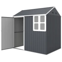 Outsunny 7' x 5.5' Metal Garden Storage Shed, Outdoor Tool Storage House with Lockable Door, Vents, Sloped Roof, Dark Grey(m-2)