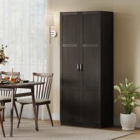 HOMCOM Farmhouse Pantry Cabinet, 71" Tall Kitchen Pantry Storage Cabinet with Soft-Close Hinges, Adjustable Shelves, Dark Brown(m-10)