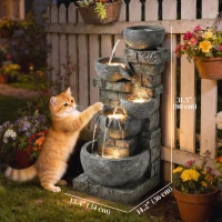 Outsunny Outdoor 31.5" Tall Water Fountain with LED Lights, 5 Tiers Cascading Water Feature for Garden Patio Home Decor, Grey(m-3)