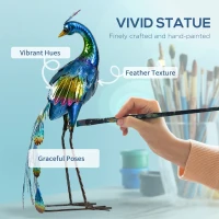 Outsunny Peacock Garden Statue Lawn Ornament Steel Garden Decor Bird Statue with Stakes 9.8" W x 11.4" D x 23.2" H Multi-coloured(m-4)