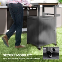 Outsunny Grill Table with Stainless Steel Top, Pizza Oven Table with Storage Cabinet, Spice Rack, Wheels, Handle, Dark Grey(m-6)