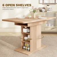 HOMCOM Extendable Dining Table for 4-6 People, 43.3"-51.2" Kitchen Table with 6 Open Shelves, Natural Wood(m-6)