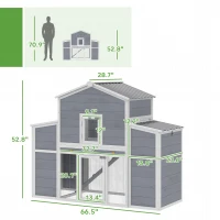 PawHut 66.5" Large Chicken Coop, Wooden Chicken House with 2 Nesting Boxes, Sliding Tray & Ramp, for Backyard Farm(m-3)