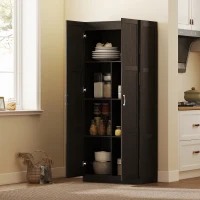 HOMCOM Farmhouse Pantry Cabinet, 71" Tall Kitchen Pantry Storage Cabinet with Soft-Close Hinges, Adjustable Shelves, Dark Brown(m-9)