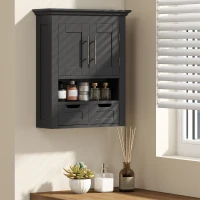 kleankin Bathroom Wall Cabinet, Medicine Cabinet, Toilet Storage Cabinet with Shelf for Living Room and Entryway, Black(m-1)