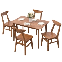 HOMCOM 5-Piece Solid Wood Dining Room Set for 4, Farmhouse Dinette Table Set with 4 Chairs for Small Space, Dining Room, Walnut