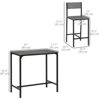 HOMCOM Industrial Bar Table Set Counter Height 3 Piece and 2 High Back Stools Set Dining Table Set Grey(m-3)