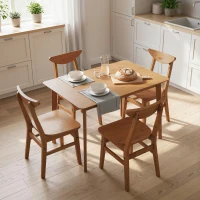 HOMCOM 5-Piece Solid Wood Dining Room Set for 4, Farmhouse Dinette Table Set with 4 Chairs for Small Space, Dining Room, Walnut(m-2)