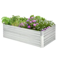 Outsunny Galvanized Raised Garden Bed, Steel Outdoor Planters with Reinforced Rods, 71'' x 35'' x 23'', Silver(m-2)