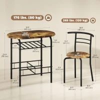 HOMCOM Dining Table Set of 3, Kitchen Table and Chairs Set for 2 with Shelf, Living Room Rustic Brown(m-3)