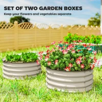 Outsunny Set of 2 Raised Garden Bed, Metal Planter Box with Safety Edging, Easy-to-assemble Stock Tank, Cream(m-4)