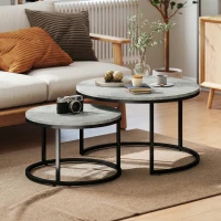 HOMCOM Modern Coffee Table Set of 2, Nesting Side Tables w/ Metal Base for Living Room Bedroom Office Marble Grey(m-8)
