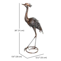 Outsunny Garden Statue Heron Standing Lawn Sculpture Statue Ornament with Stakes for Lawn 12.2"W x 7.1"D x 28"H Silver Tone(m-3)