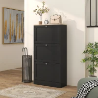 HOMCOM Modern Shoe Storage Cabinet with 3 Flip Drawers and Adjustable Shelves for 12-18 Pairs of Shoes, Black(m-8)