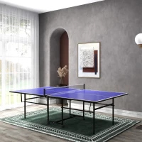 Soozier Full Size Table Tennis Table, Folding Ping Pong Table with Net, Paddles, Balls and Wheels, Blue(m-9)
