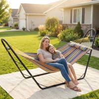 Outsunny Hammock with Stand, Heavy Duty Camping Hammock with Detachable Pillow and Spreader Bar, 264 lbs Capacity, Multicolor(m-10)