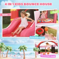 Qaba Inflatable Bounce House with Ball Pool, Basketball Hoop, Jumping Bouncy Castle with Blower for Indoor Outdoor, Pink(m-4)