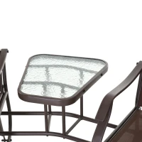Outsunny Double Patio Glider Chair with Glass Top Center Table, Outdoor Glider Loveseat with High Back,  All Weather Breathable Mesh Fabric for Garden, Backyard, Deck, Brown(m-12)