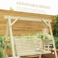 Outsunny 3 Seat Wooden Porch Swing with Stand, Patio Swing with Side Tables, for Garden, Poolside, Backyard, Natural Wood(m-6)