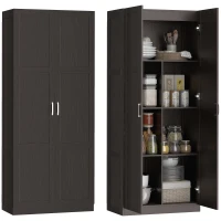 HOMCOM Farmhouse Pantry Cabinet, 71" Tall Kitchen Pantry Storage Cabinet with Soft-Close Hinges, Adjustable Shelves, Dark Brown(m-11)