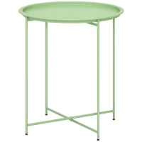 Outsunny 18" Outdoor Side Table with Removable Tray and Folding Legs, Indoor Outdoor for Balcony, Porch, Green(m-11)