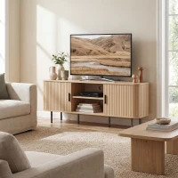 HOMCOM TV Stand Cabinet for TVs up to 65 Inches, TV Unit with Storage Shelves and Cabinets for Living Room, Oak Tone(m-1)