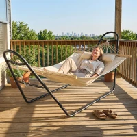 Outsunny Hammock with Stand, Heavy Duty Camping Hammock with Detachable Pillow and Spreader Bar, 264 lbs Capacity, Cream White(m-8)