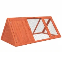 PawHut Rabbit Hutch, Wooden Guinea Pig Hutch with Run and Doors, Outdoor Triangle Bunny House for Rabbits,Duck and Chicken(m-1)
