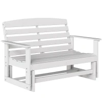 Outsunny Patio Glider Bench w/ HDPE Slatted Double Rocking Chair, White(m-1)