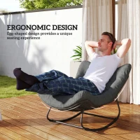 Outsunny Outdoor Rocking Chair, Oversized Patio Egg Chair with Padded Cushion, Rattan Wicker for Indoor, Backyard, Dark Grey(m-4)