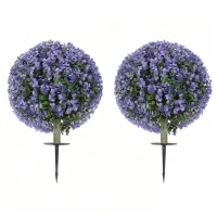 HOMCOM 2 Pack 1.3ft Artificial Ball Eucalyptus Topiary with Ground Stake, UV Resistant Faux Greenery for Indoor Outdoor(m-1)