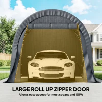 Outsunny 10' x 15' Heavy Duty Carport, Portable Garage Car Canopy Tent Shelter with Reinforced Galvanized Frame, Dark Grey(m-5)