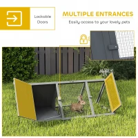 PawHut Rabbit Hutch, Wooden Guinea Pig Hutch with Run and Doors, Outdoor Triangle Bunny House for Rabbits,Duck and Chicken(m-5)