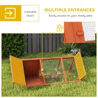 PawHut Rabbit Hutch, Wooden Guinea Pig Hutch with Run and Doors, Outdoor Triangle Bunny House for Rabbits,Duck and Chicken(m-5)