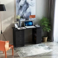 HOMCOM 47" Home Office Computer Desk Bookcase Combo, Writing Table Workstation with 3 Drawer and Storage Shelf - Black(m-7)