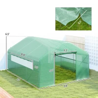 Outsunny 13' x 10' x 6.5' Tunnel Greenhouse Hoop House with Upgraded Galvanized Steel Frame and Large Windows, Green(m-3)