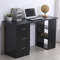 HOMCOM 47" Home Office Computer Desk Bookcase Combo, Writing Table Workstation with 3 Drawer and Storage Shelf - Black(m-10)