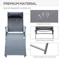 Outsunny Chaise Lounge Foldable Outdoor Chair, Portable, 7-Position Adjustable Reclining Tri-fold Chair for Camping, Sunbathing & Tanning at the Beach, Swimming Pool with Pillow, Grey(m-7)