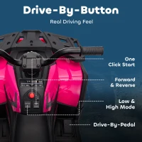 Qaba 12V Kids ATV, 4 Wheeler Quad w/ 4 Spring Suspension Wheels, LED Lights, Music USB, Pink(m-8)